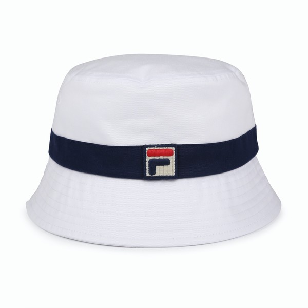 White Fila Basil F-Box Bucket Men Hats | 8301UOZGN