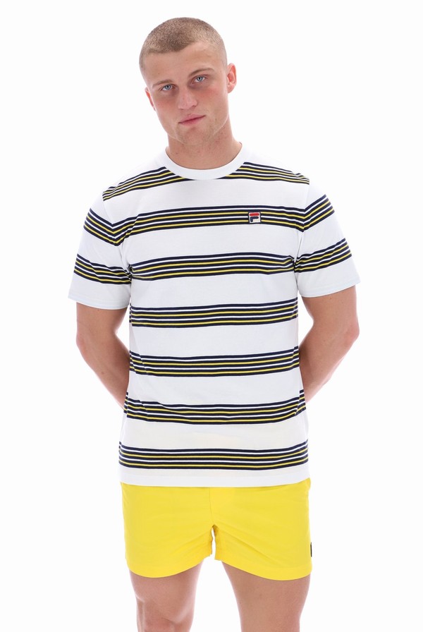 White Fila Ben Yarn Dye Stripe Men T-shirts | 6273MKAXY