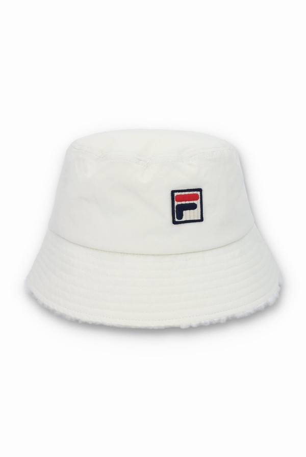 White Fila Bevans Sherpa Lined Bucket Men Hats | 0823KSXJL