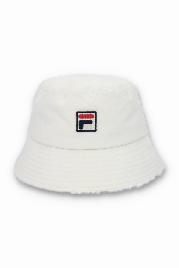 White Fila Bevans Sherpa Lined Bucket Men Hats | 0823KSXJL