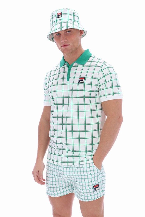 White Fila Bobby Check Men Polo Shirts | 5074XUVAT