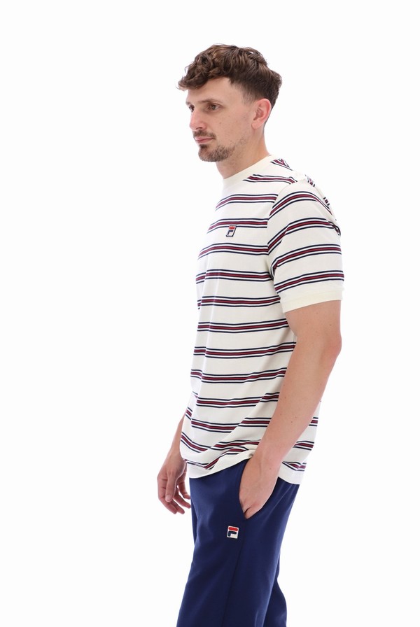 White Fila Bruno Striped Ringer Men T-shirts | 6012NKODS