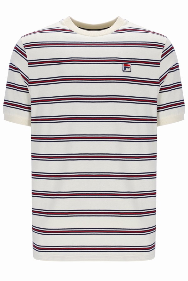 White Fila Bruno Striped Ringer Men T-shirts | 6012NKODS