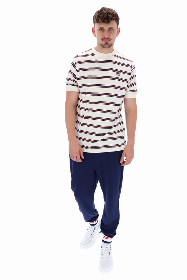 White Fila Bruno Striped Ringer Men T-shirts | 6012NKODS