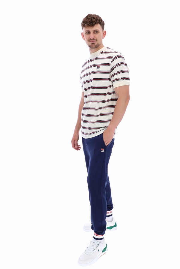 White Fila Bruno Striped Ringer Men T-shirts | 6012NKODS