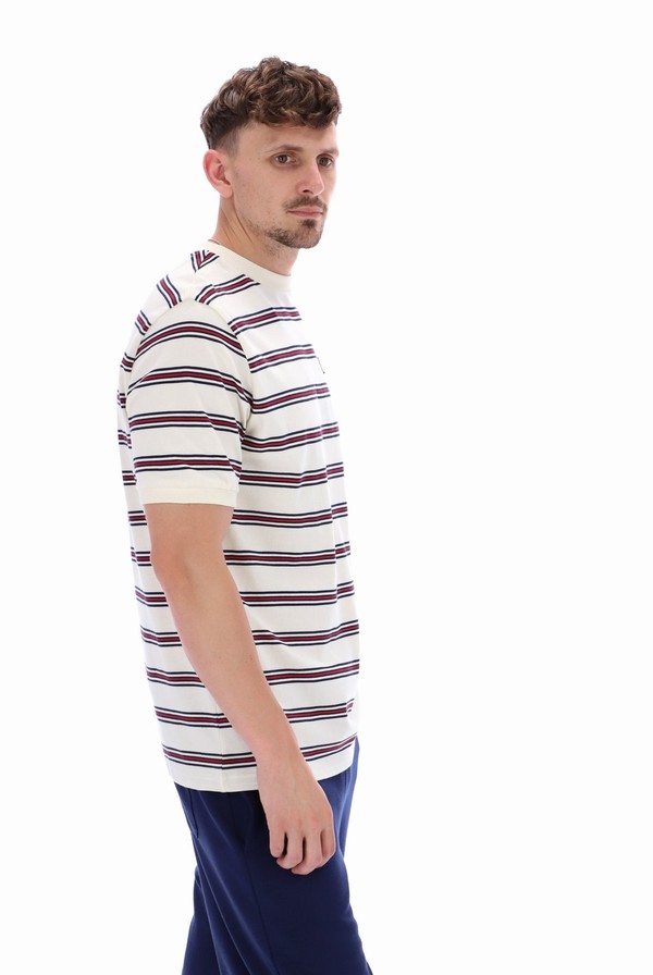 White Fila Bruno Striped Ringer Men T-shirts | 6012NKODS