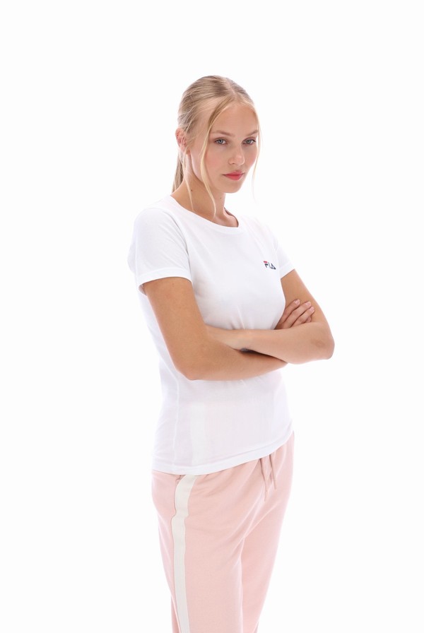 White Fila Cecilia Classic Logo Women T-shirts | 6318LMKSD