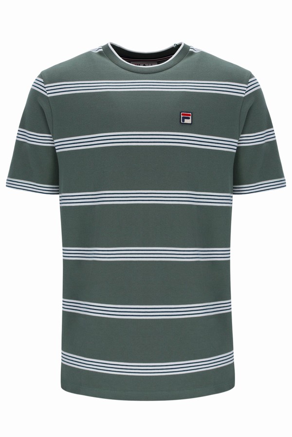 White Fila Chapman Yarn Dye Striped Men T-shirts | 9372GXLNR