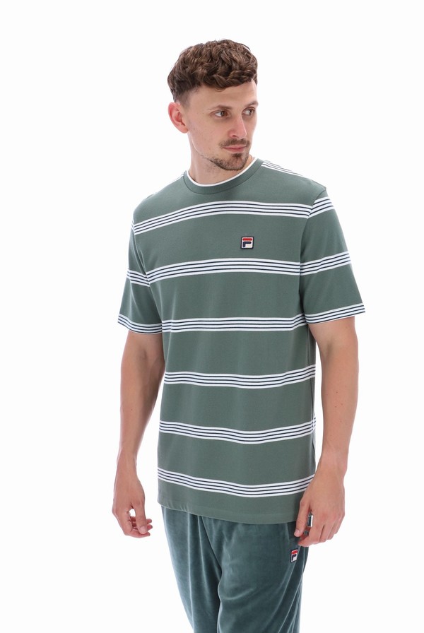 White Fila Chapman Yarn Dye Striped Men T-shirts | 9372GXLNR