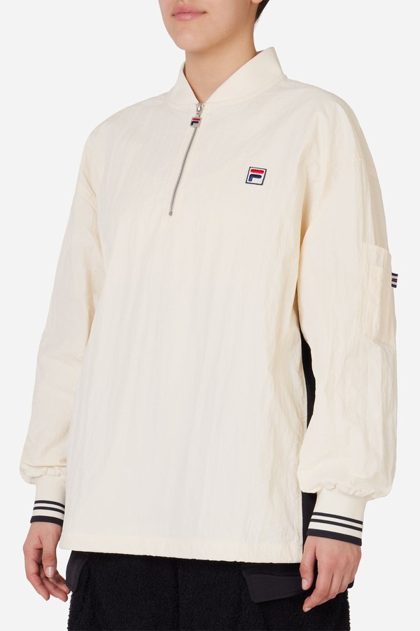 White Fila Cima Crinkled Half Zip Women Tops | 3217FMLAI