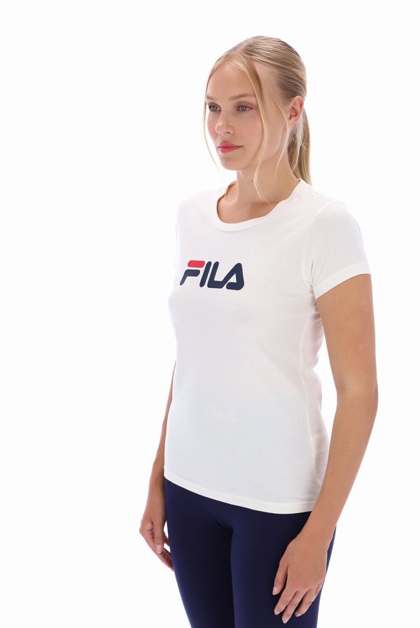 White Fila Classic Men T-shirts | 3721GXFIV