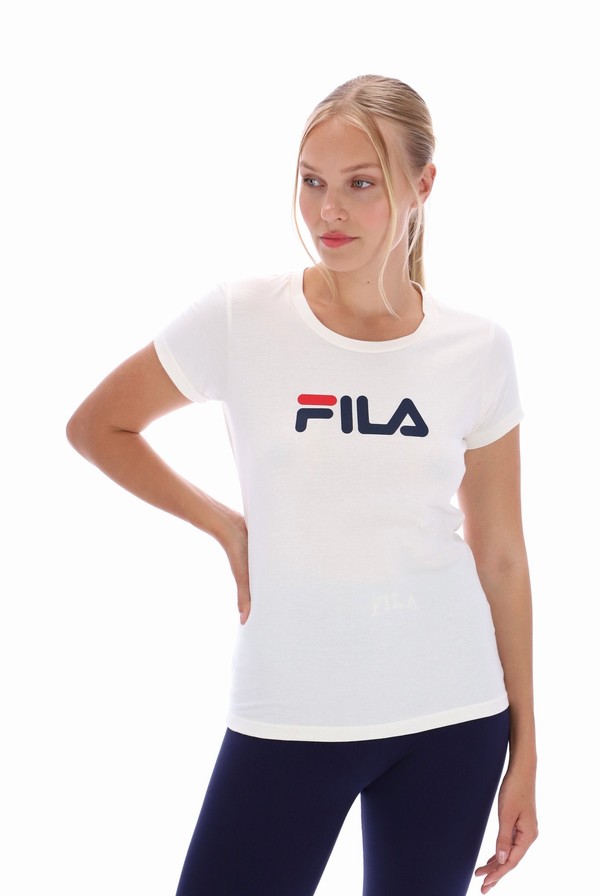 White Fila Classic Men T-shirts | 3721GXFIV