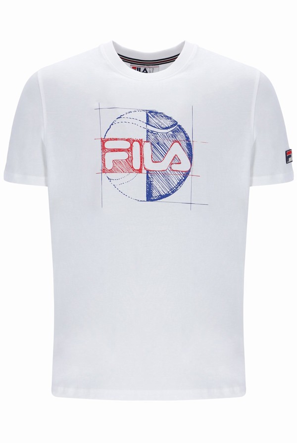 White Fila Dixon Front Graphic Men T-shirts | 9068CWSFG