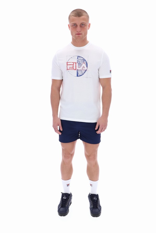 White Fila Dixon Front Graphic Men T-shirts | 9068CWSFG