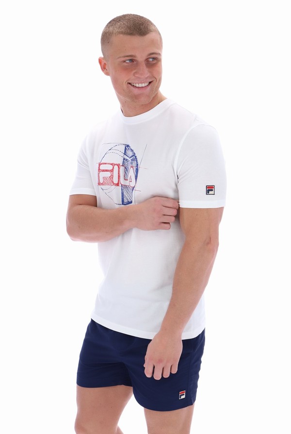 White Fila Dixon Front Graphic Men T-shirts | 9068CWSFG