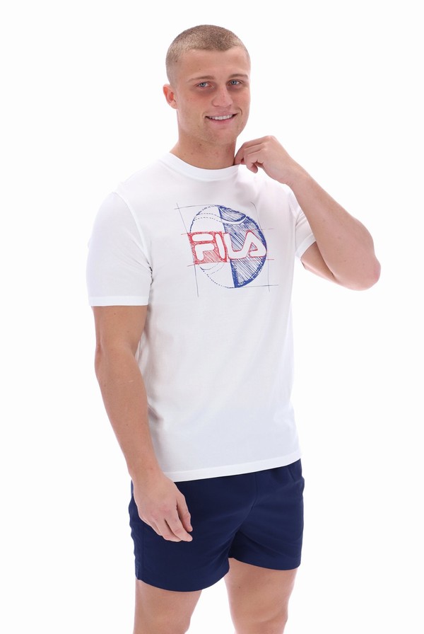 White Fila Dixon Front Graphic Men T-shirts | 9068CWSFG