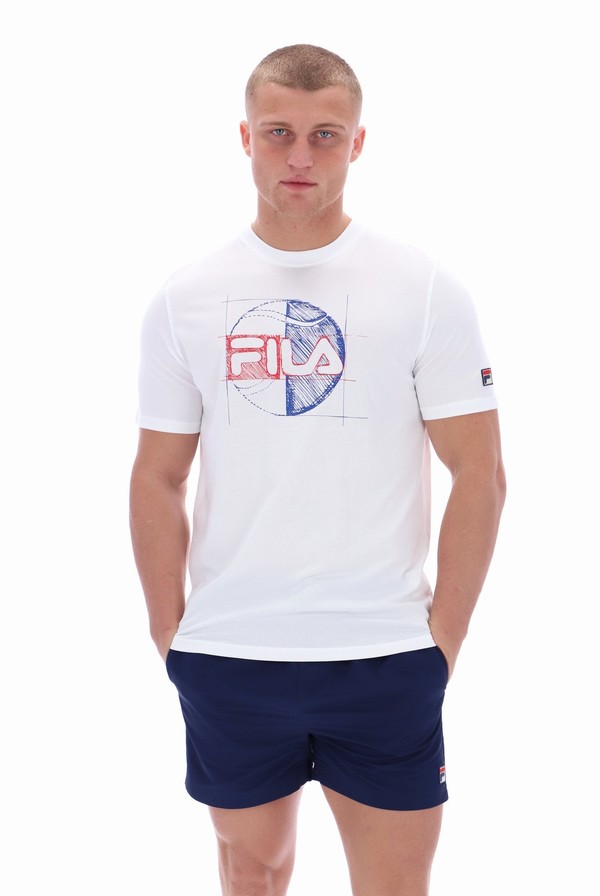 White Fila Dixon Front Graphic Men T-shirts | 9068CWSFG