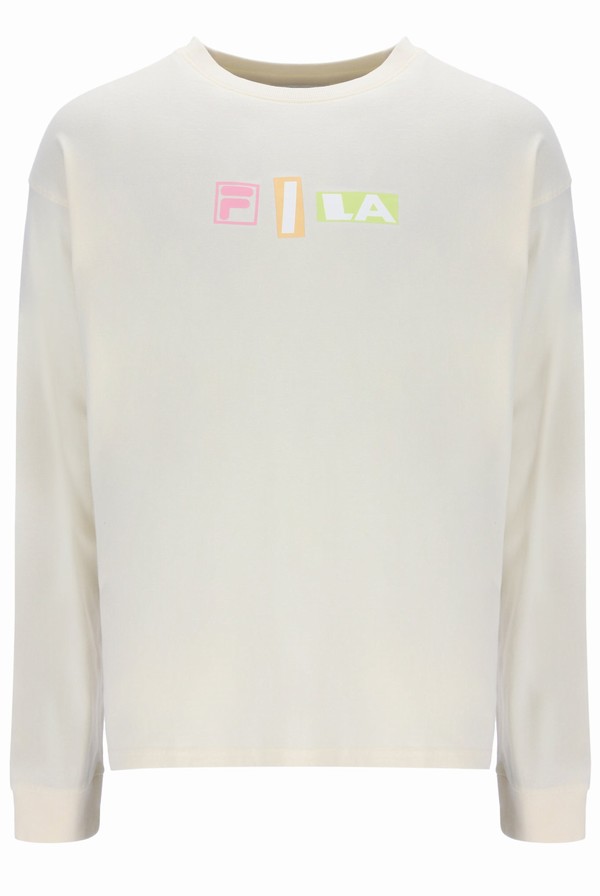 White Fila Dylan Graphic Long Sleeve Men T-shirts | 8201XAYMI