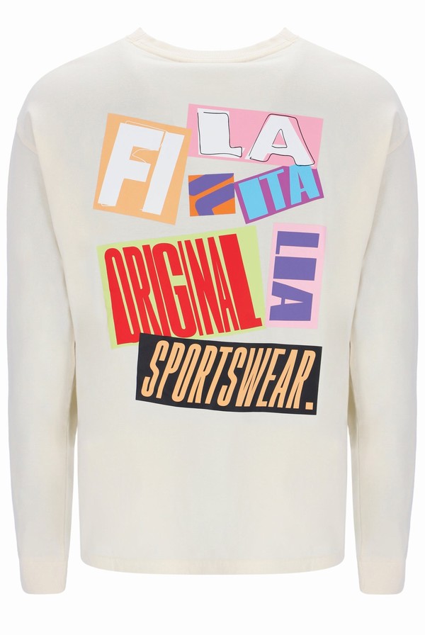 White Fila Dylan Graphic Long Sleeve Men T-shirts | 8201XAYMI