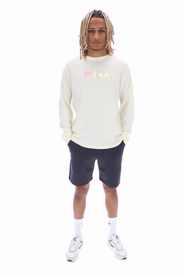 White Fila Dylan Graphic Long Sleeve Men T-shirts | 8201XAYMI