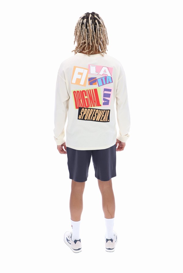 White Fila Dylan Graphic Long Sleeve Men T-shirts | 8201XAYMI