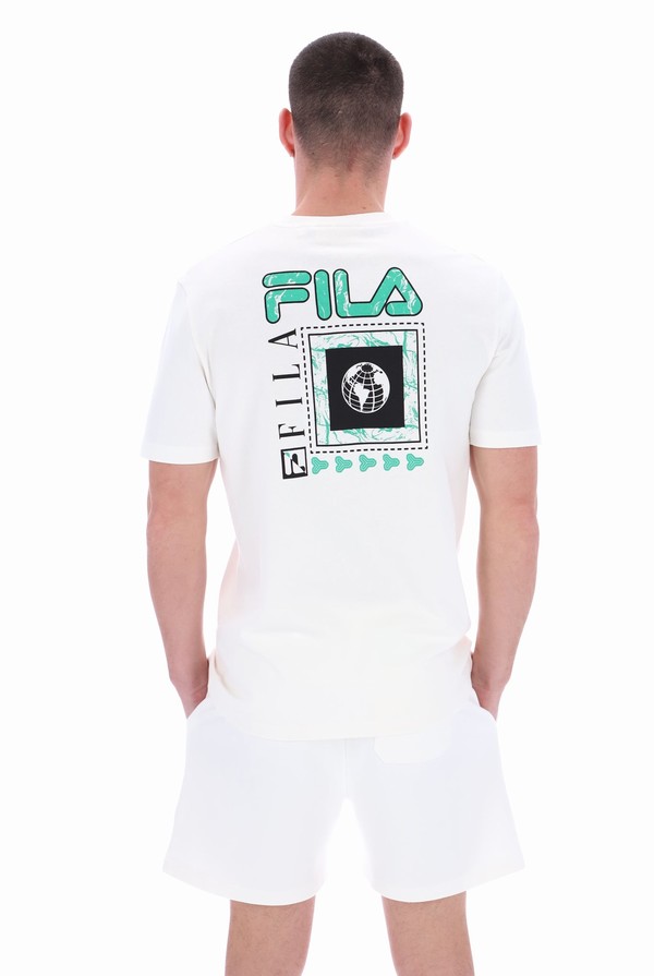 White Fila Earth Graphic Organic Men T-shirts | 9024TNARE