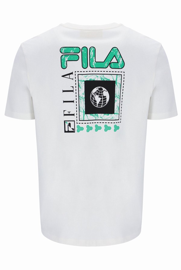 White Fila Earth Graphic Organic Men T-shirts | 9024TNARE