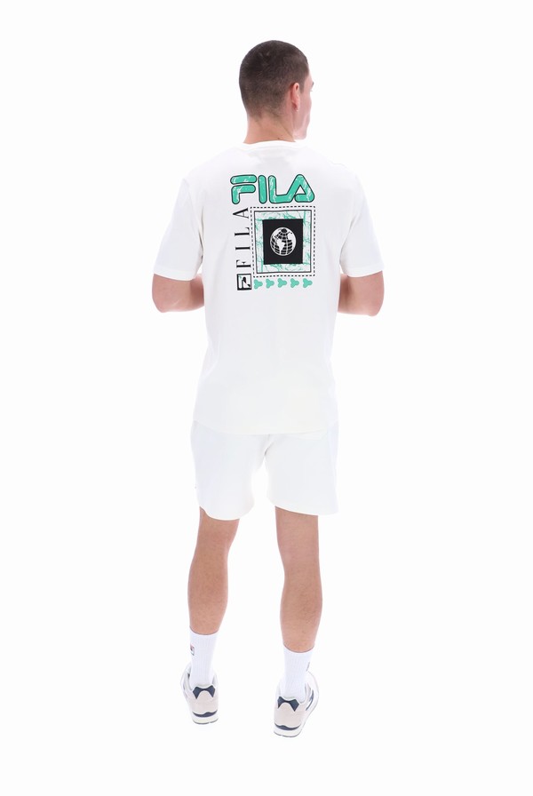 White Fila Earth Graphic Organic Men T-shirts | 9024TNARE