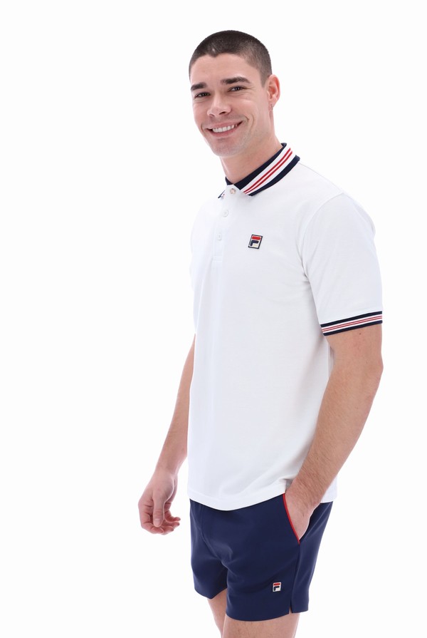 White Fila Faraz Tipped Rib Men Polo Shirts | 8216TCUWX