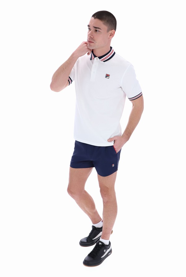 White Fila Faraz Tipped Rib Men Polo Shirts | 8216TCUWX