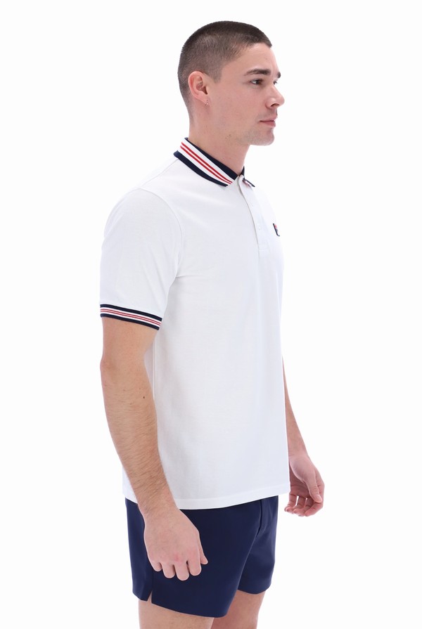 White Fila Faraz Tipped Rib Men Polo Shirts | 8216TCUWX