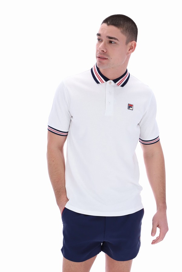 White Fila Faraz Tipped Rib Men Polo Shirts | 8216TCUWX