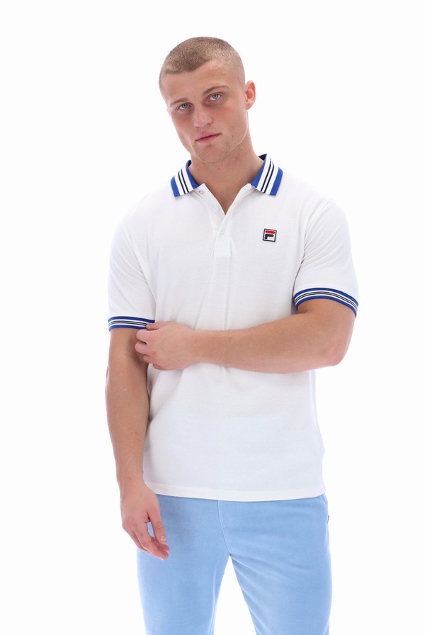 White Fila Faraz Tipped Rib Men Polo Shirts | 3847ERTKH