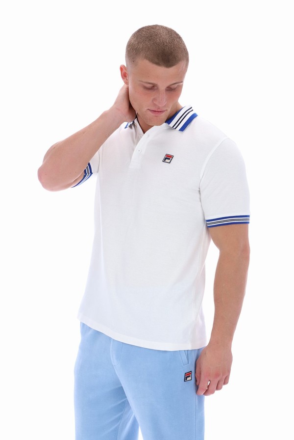 White Fila Faraz Tipped Rib Men Polo Shirts | 3847ERTKH