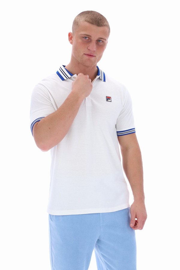 White Fila Faraz Tipped Rib Men Polo Shirts | 3847ERTKH