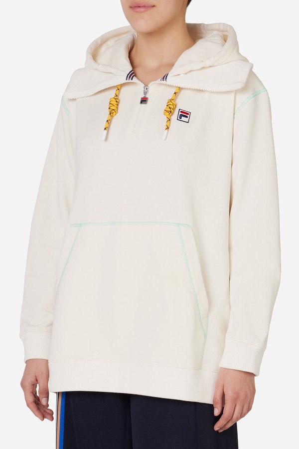 White Fila Half Zip High Neck Men Hoodie | 7394TJPMR