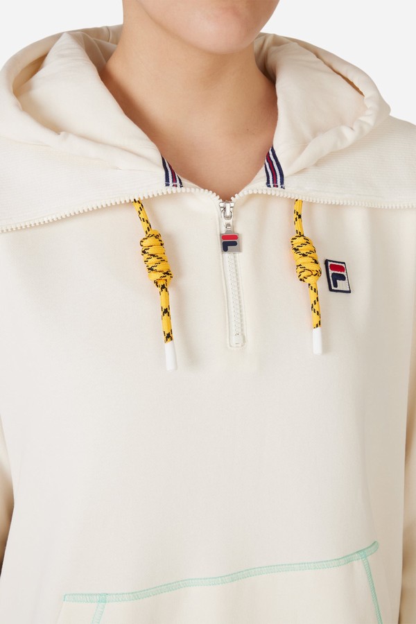 White Fila Half Zip High Neck Women Hoodie | 1594BCDSW