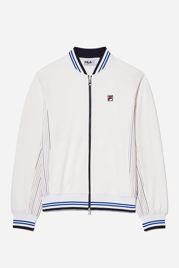 White Fila Knitted Settanta Men Jackets | 5389CBUIX