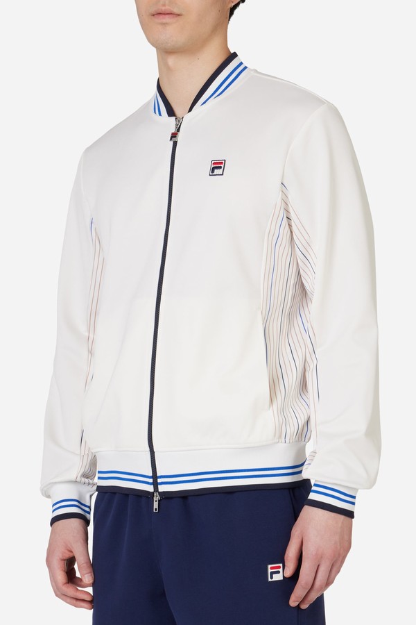 White Fila Knitted Settanta Men Jackets | 5389CBUIX