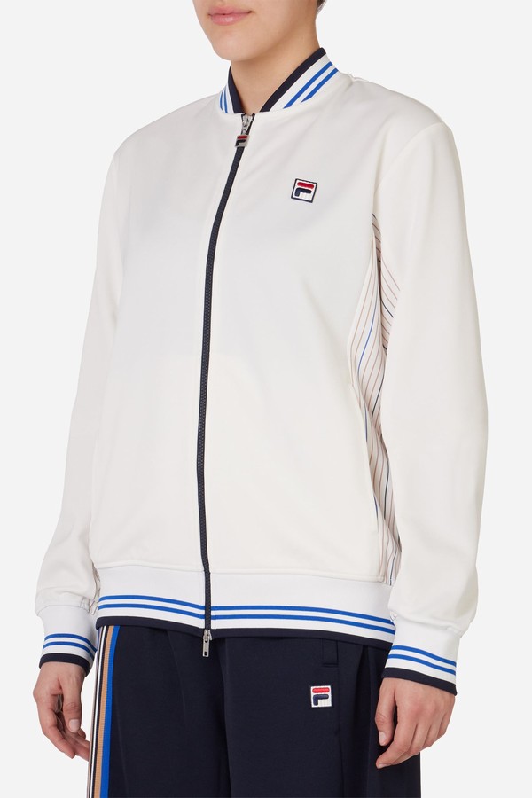 White Fila Knitted Settanta Men Jackets | 5389CBUIX