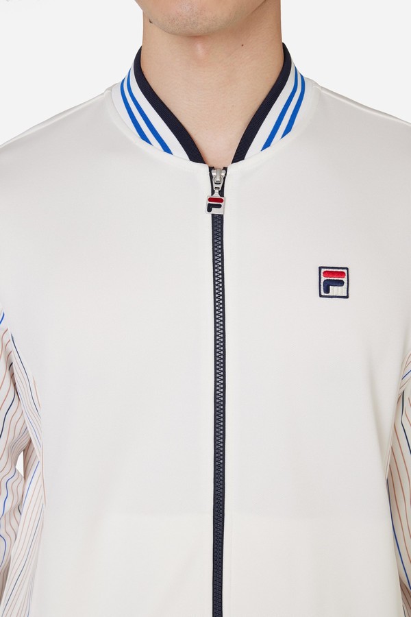 White Fila Knitted Settanta Men Jackets | 5389CBUIX