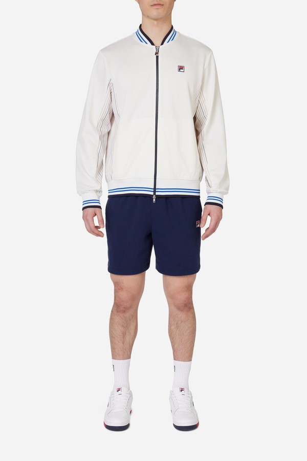 White Fila Knitted Settanta Men Jackets | 5389CBUIX