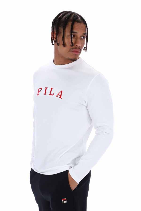 White Fila Kylar Long Sleeved Men Sweatshirts | 8053LRBNV