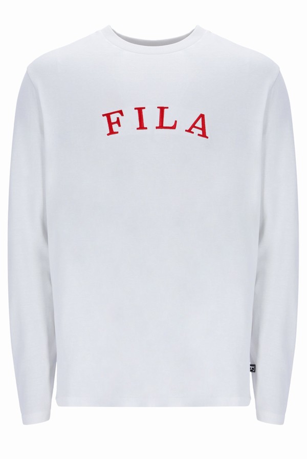 White Fila Kylar Long Sleeved Men Sweatshirts | 8053LRBNV