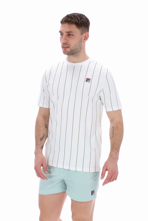 White Fila Lee Pin Striped Men T-shirts | 9506WKSVH