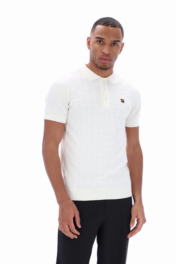 White Fila Lucian Knit Men Polo Shirts | 8931SZYCD