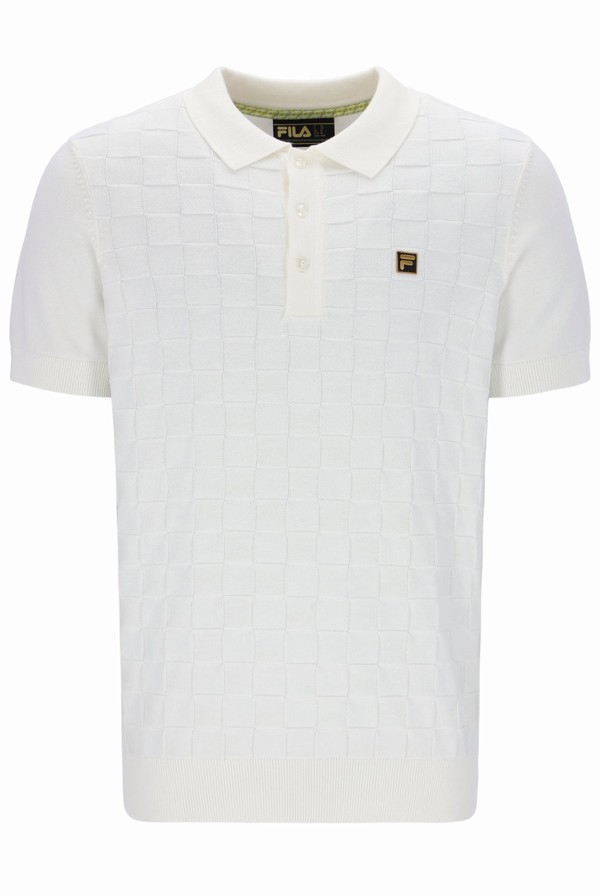 White Fila Lucian Knit Men Polo Shirts | 8931SZYCD