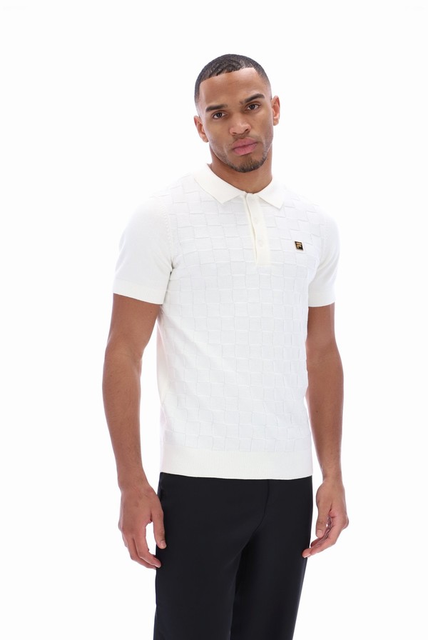 White Fila Lucian Knit Men Polo Shirts | 8931SZYCD