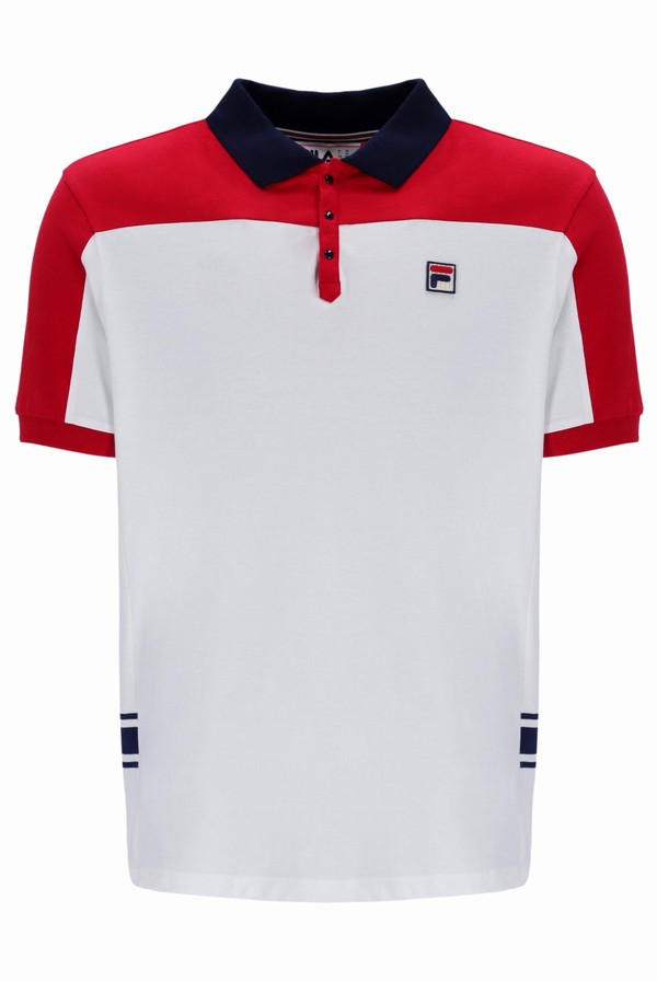 White Fila Mivvi Cut And Sew Panelled Men Polo Shirts | 1053FXHIR