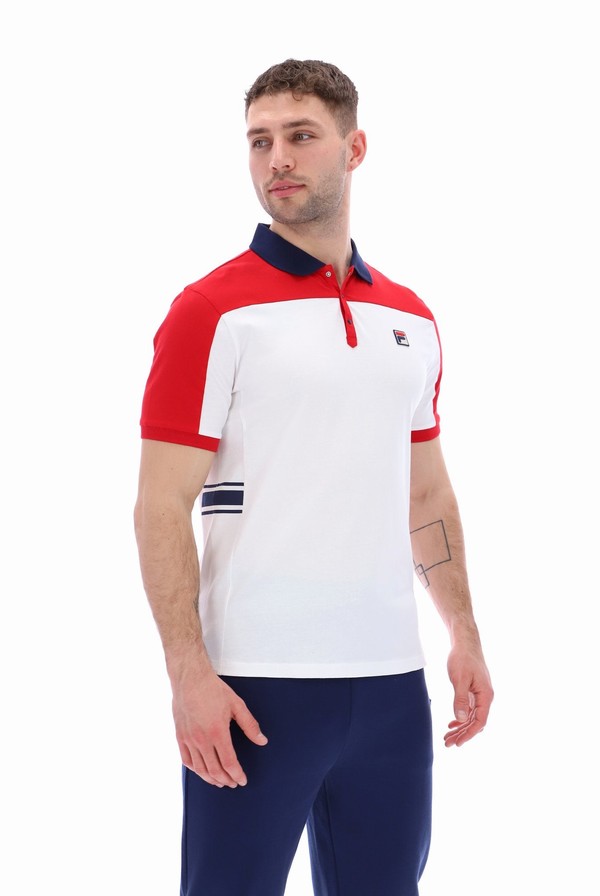 White Fila Mivvi Cut And Sew Panelled Men Polo Shirts | 1053FXHIR